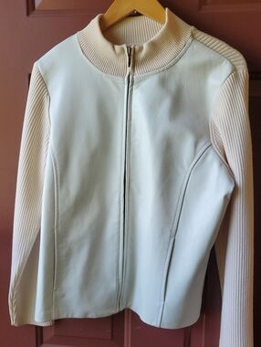 Pendelton Leather Front Panel Vintage Ivory Zip-sweater Jacket